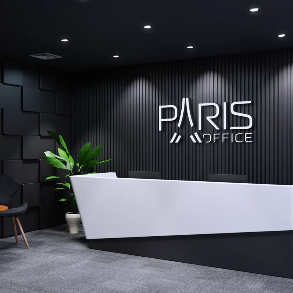 Identidade Paris Office aplicada na recepção